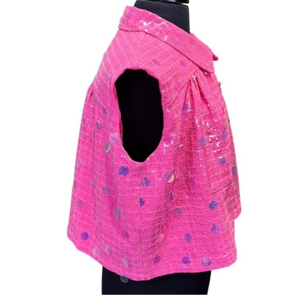 Queen of Sparkles Hot Pink Checker Sequin Sleeveless Jacket Size S - Picture 2 of 8